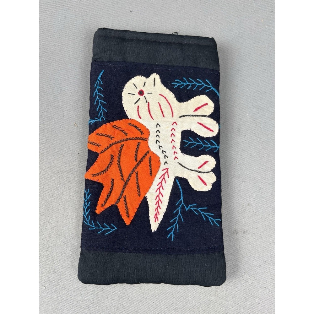 Vintage Kuna Mola Textile Pouch Bird Panama Folk Art Phone Glasses Pocket - Picture 2 of 11